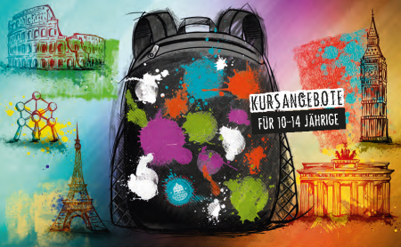 Rucksack und europäische Sehenswürdigkeiten